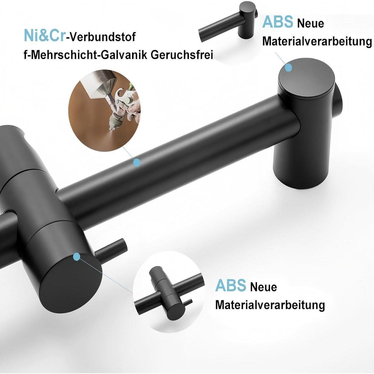 Verstellbare Duschstange Schwarz 100cm mit Halterung