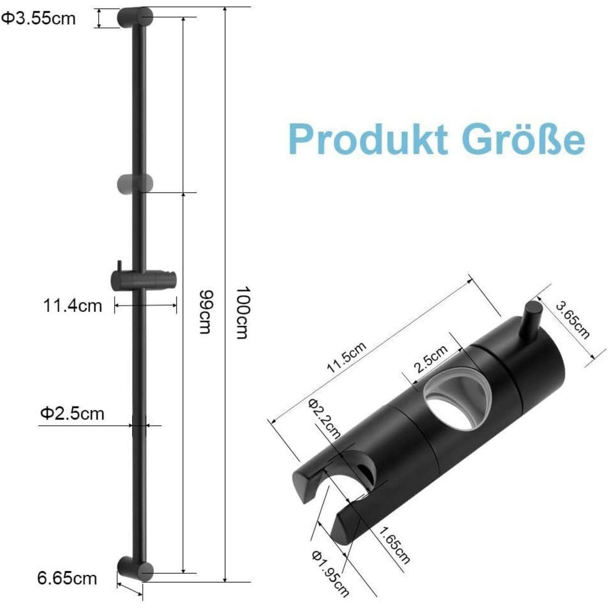 Verstellbare Duschstange Schwarz 100cm mit Halterung