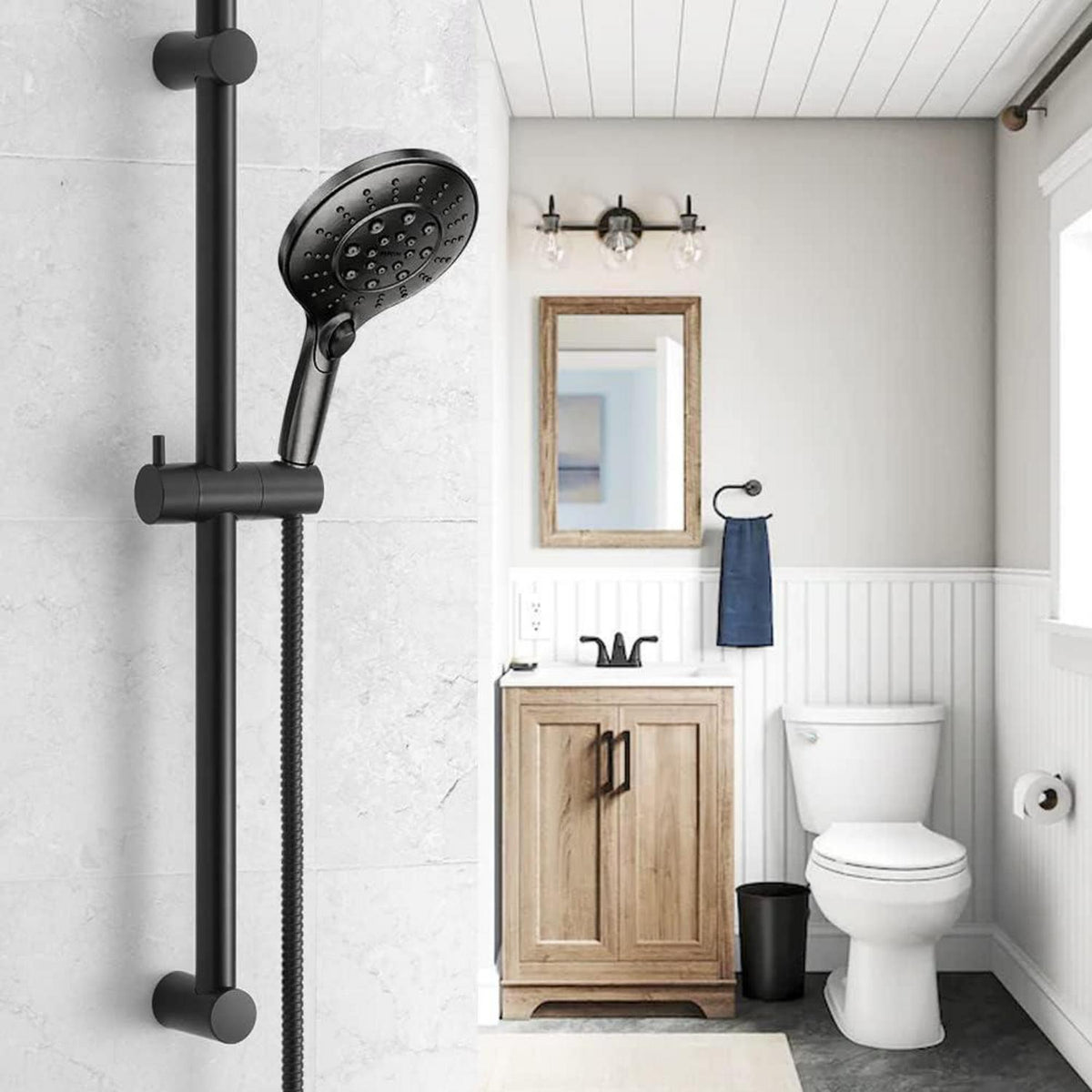 Verstellbare Duschstange Schwarz 70cm mit Halterung