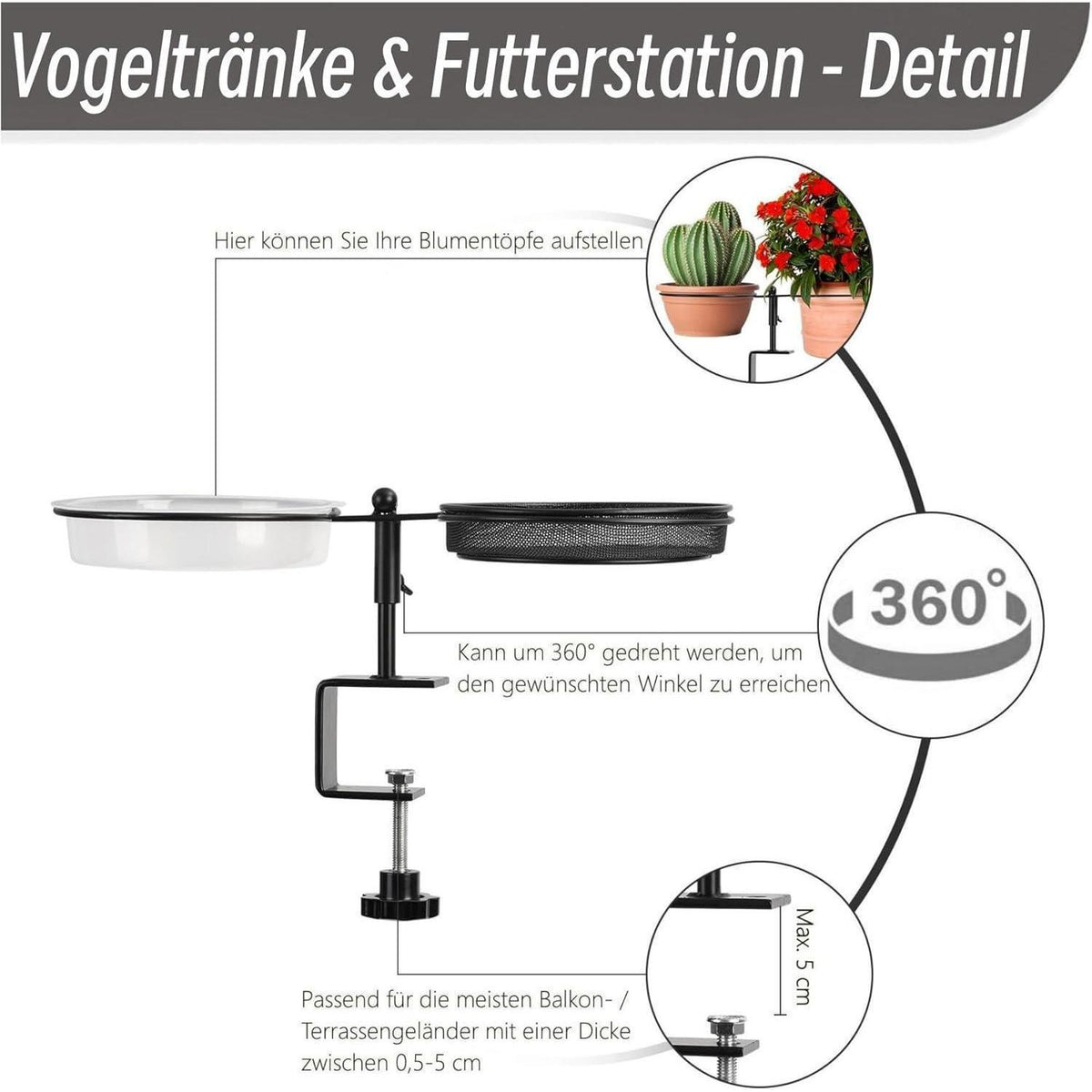 2-in-1 Vogeltränke & Futterstation für Balkon & Garten