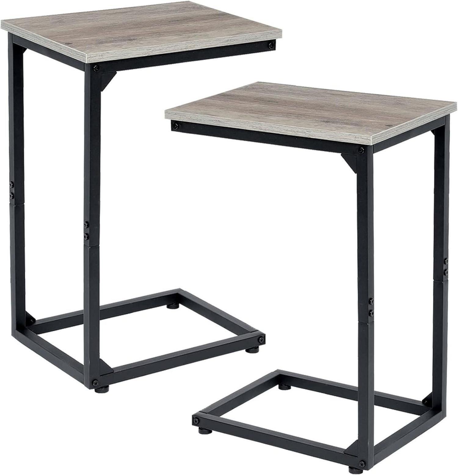 Höhenverstellbarer Beistelltisch C-Form Holz Metall Grau 2er-Set