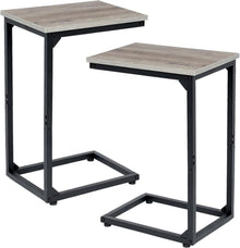 Höhenverstellbarer Beistelltisch C-Form Holz Metall Grau 2er-Set