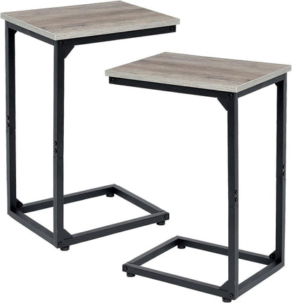 Höhenverstellbarer Beistelltisch C-Form Holz Metall Grau 2er-Set