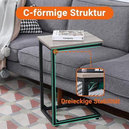 Beistelltisch C Form Holz Kaffeetisch Metallgestell 2er Set Grau