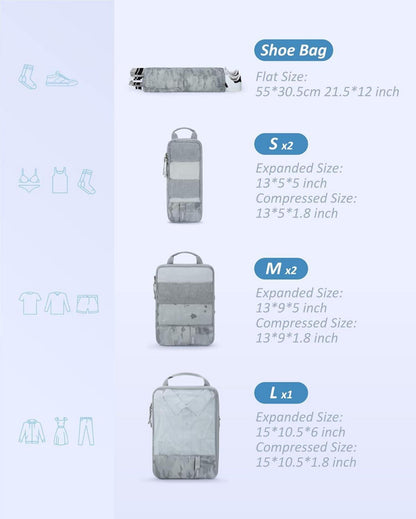 Packwürfel Set 6-teilig mit Wäschesack für Rucksack und Koffer Organizer