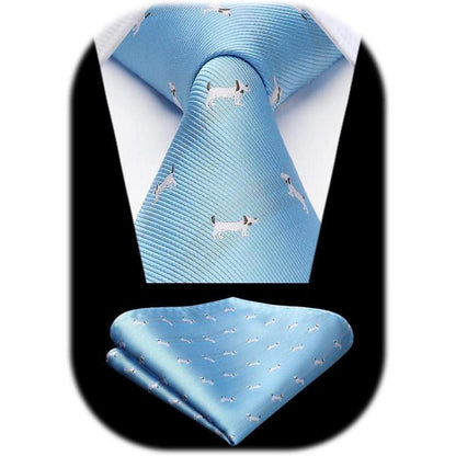 Herren Krawatte Tiermuster Hochzeit Business Set Blau Hund