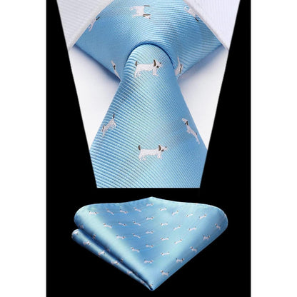 Herren Krawatte Tiermuster Hochzeit Business Set Blau Hund