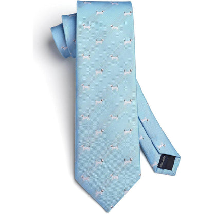 Herren Krawatte Tiermuster Hochzeit Business Set Blau Hund