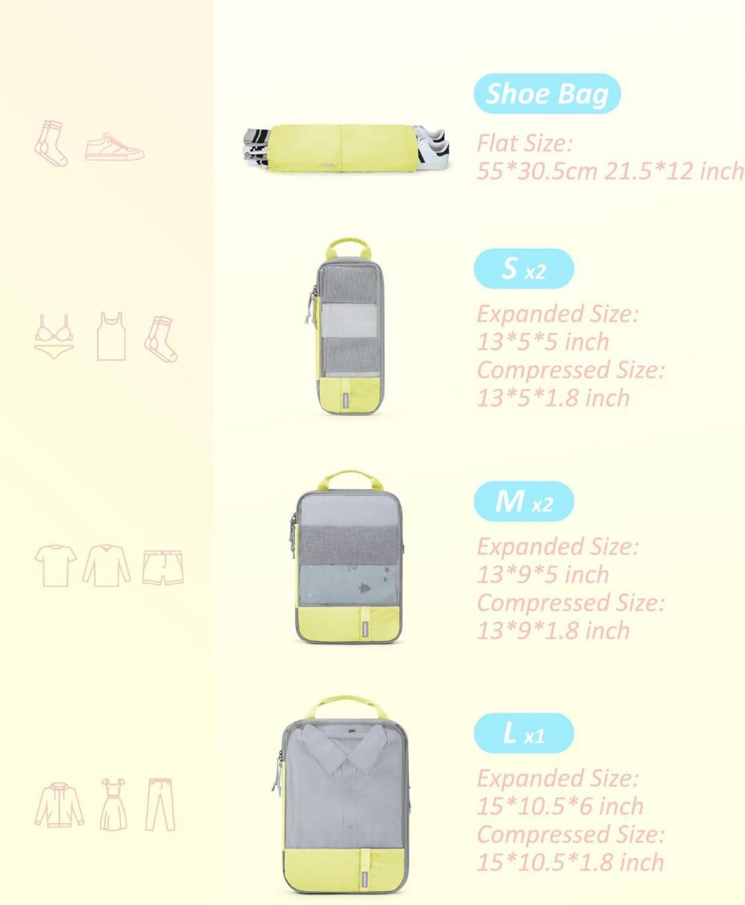 6er Set Transparente Packtaschen für Rucksack und Koffer