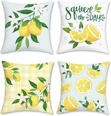 4er Set Zitronen Kissenbezüge 45 x 45 cm Samt Soft Dekorative