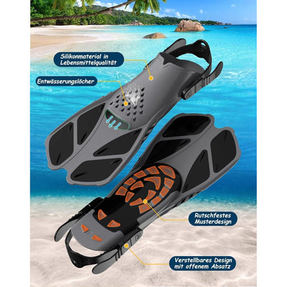 Schnorchelset Erwachsene mit Flossen Dry Top Schwimmflossen