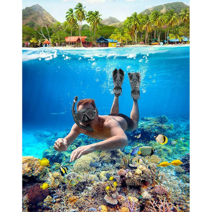 Schnorchelset Erwachsene mit Flossen Dry Top Schwimmflossen