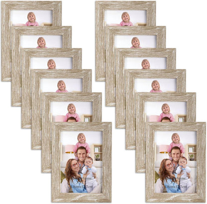 12er Set Bilderrahmen Collage 9x13 cm Beige Holzmaserung