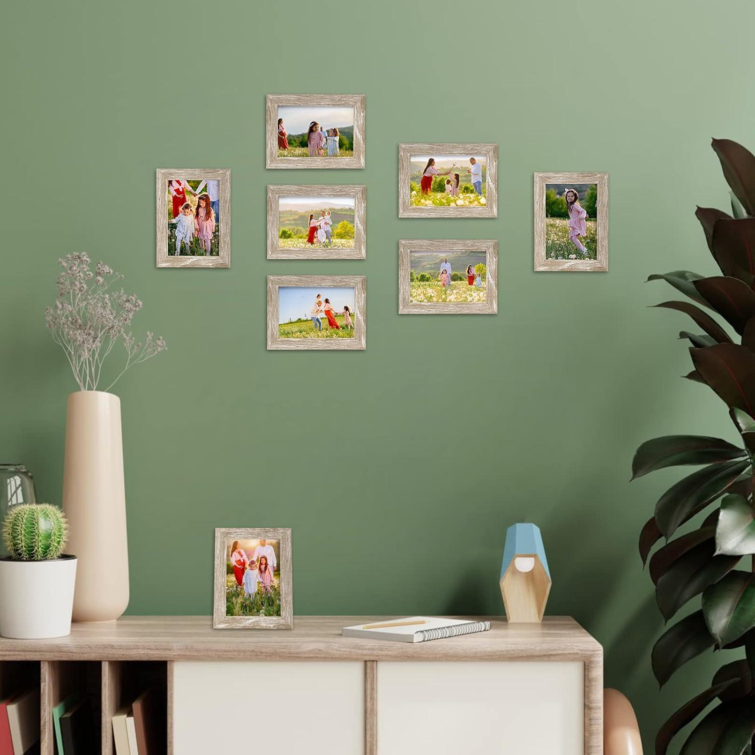 Moderne Bilderrahmen Set 12 Stück 9x13 cm Beige Holzmaserung Galerie