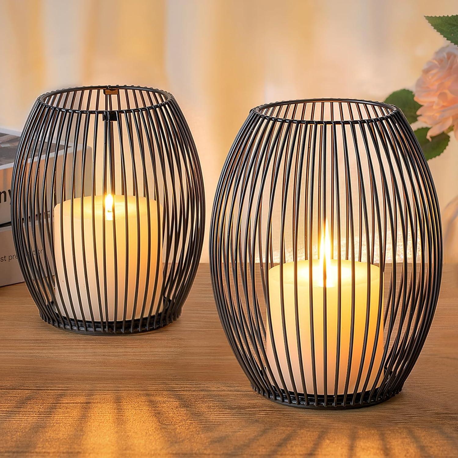 Deko Kerzenständer Set Windlicht Metall Vintage Schwarz