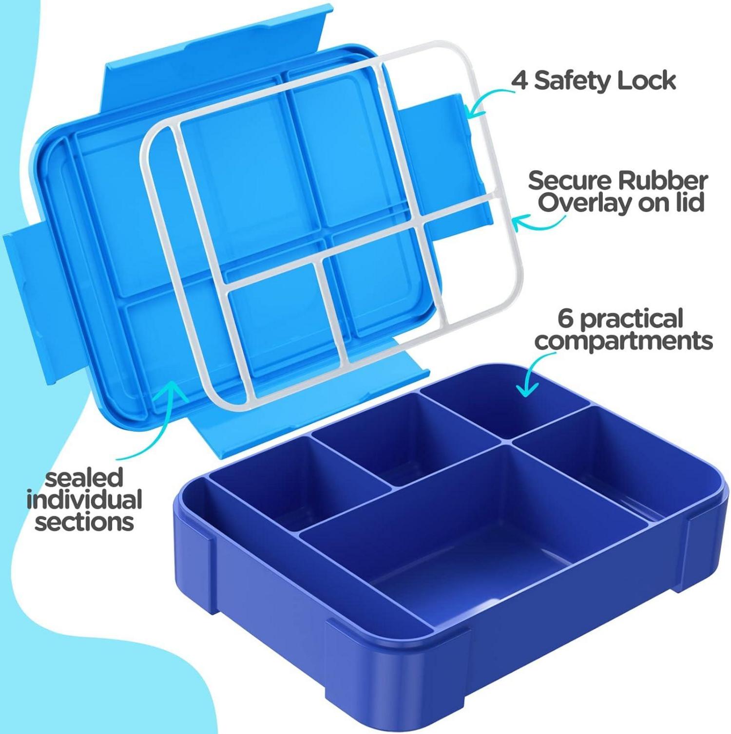 Brotdose mit Fächern 1330ml Lunchbox Auslaufsicher für Kinder Blau