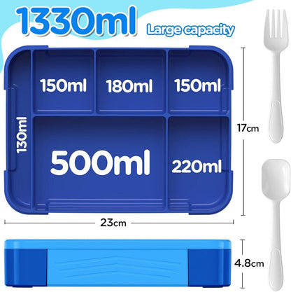 WayEee Brotdose Kinder mit Fächern 1330ml Lunchbox Auslaufsicher für Kindergarten Schule Blau