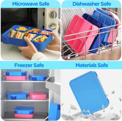 Brotdose Kinder Lunchbox Fächer 1330ml Auslaufsicher Schule Kindergarten Blau