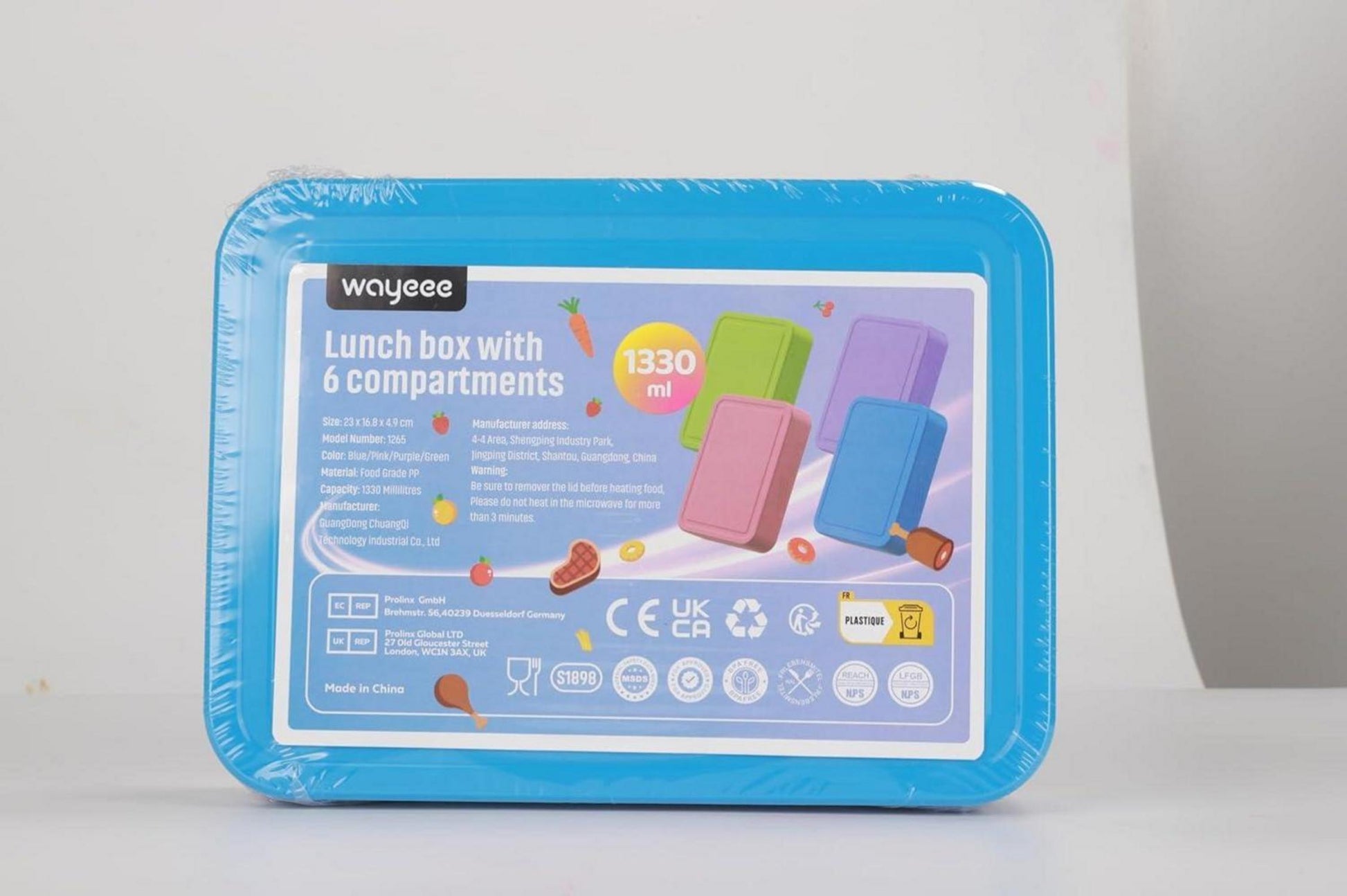 WayEee Brotdose Kinder mit Fächern 1330ml Lunchbox Auslaufsicher für Kindergarten Schule Blau