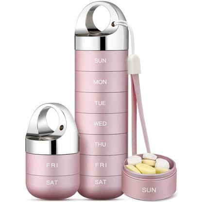 Tablettenbox 7 Tage – Wasserdichte Pillendose aus Aluminium Rosa