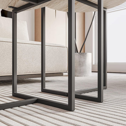 Runder Couchtisch 2er-Set Metallrahmen Holz stapelbar