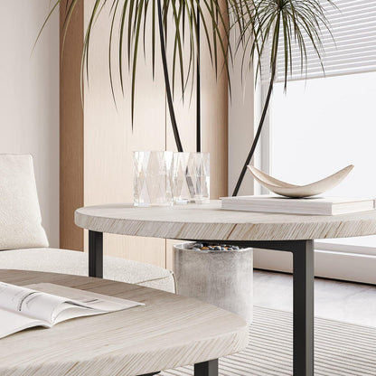 Runder Couchtisch 2er-Set weiß Metall-Holz stapelbar JJJ