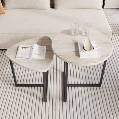Runder Couchtisch 2er-Set Metallrahmen Holz stapelbar