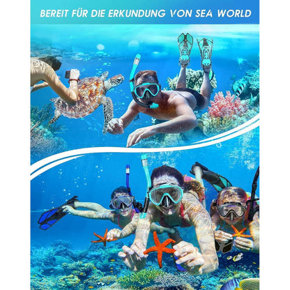 Schnorchelset Erwachsene mit Flossen, Dry Schnorchel & Anti-Fog Maske, L-XL Grün