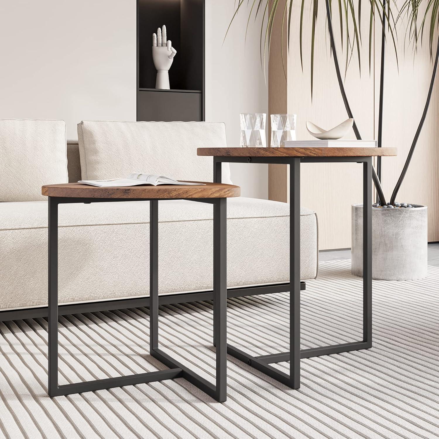 Runder Couchtisch 2er-Set kleiner Wohnzimmertisch Holzoptik