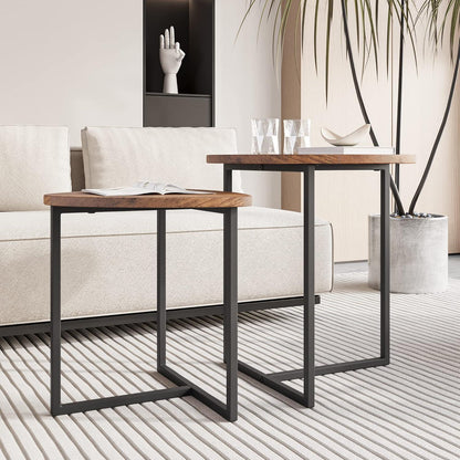 Runder Couchtisch 2er-Set kleiner Wohnzimmertisch Holzoptik