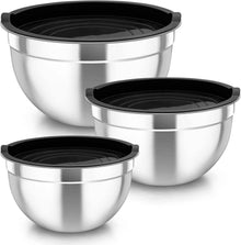 3er Set Edelstahl Schüsseln mit Luftdicht Deckel Schwarz 4,5L / 2,5 L