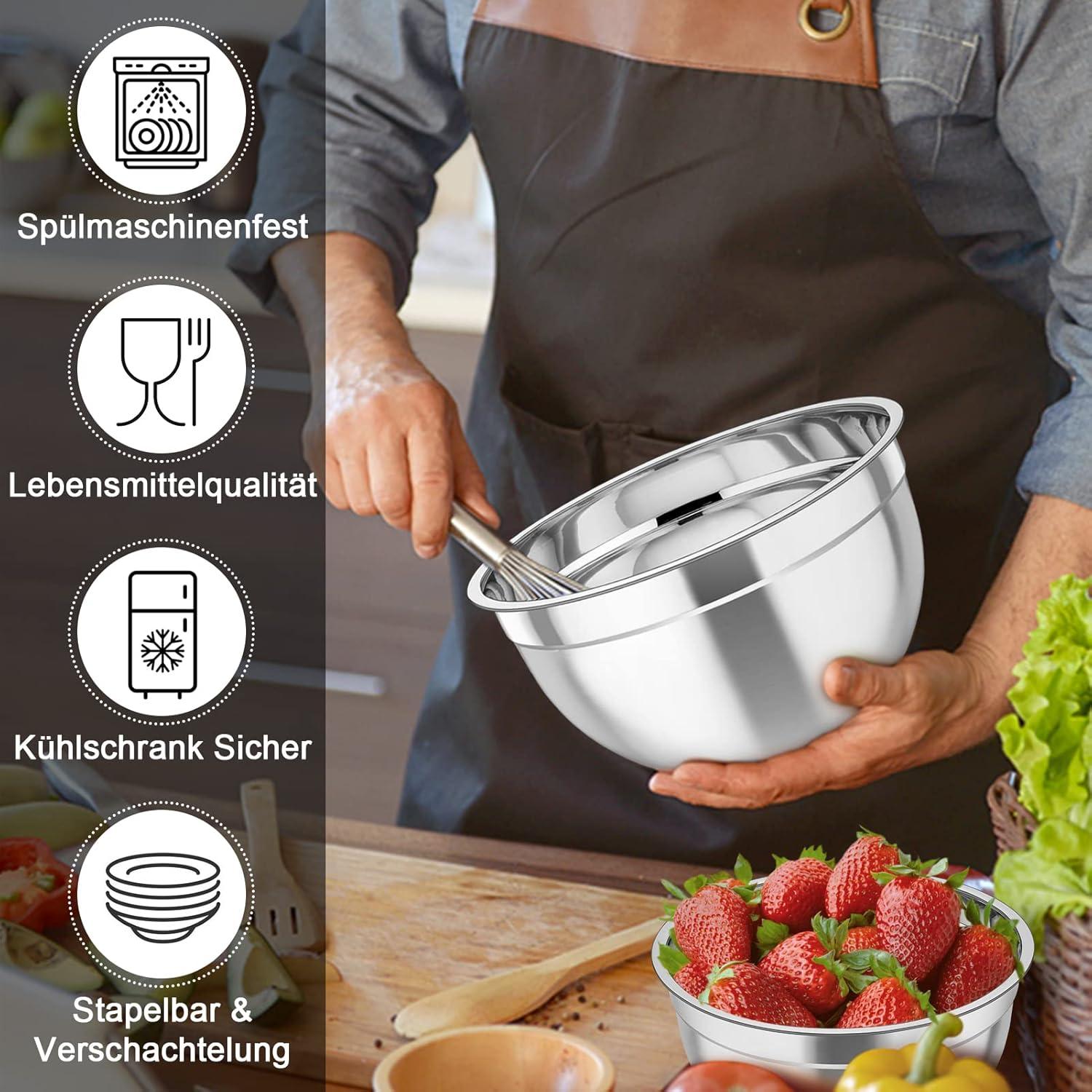 TEAMFAR Edelstahl Rührschüssel Set mit Luftdicht Deckel, Schwarz, 3er, Spülmaschinenfest
