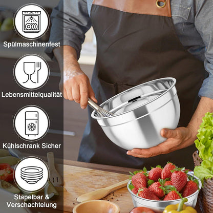 TEAMFAR Edelstahl Rührschüssel Set mit Luftdicht Deckel, Schwarz, 3er, Spülmaschinenfest