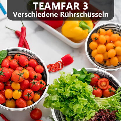Rührschüssel Set Edelstahl Schwarz 3er mit Luftdicht Deckel
