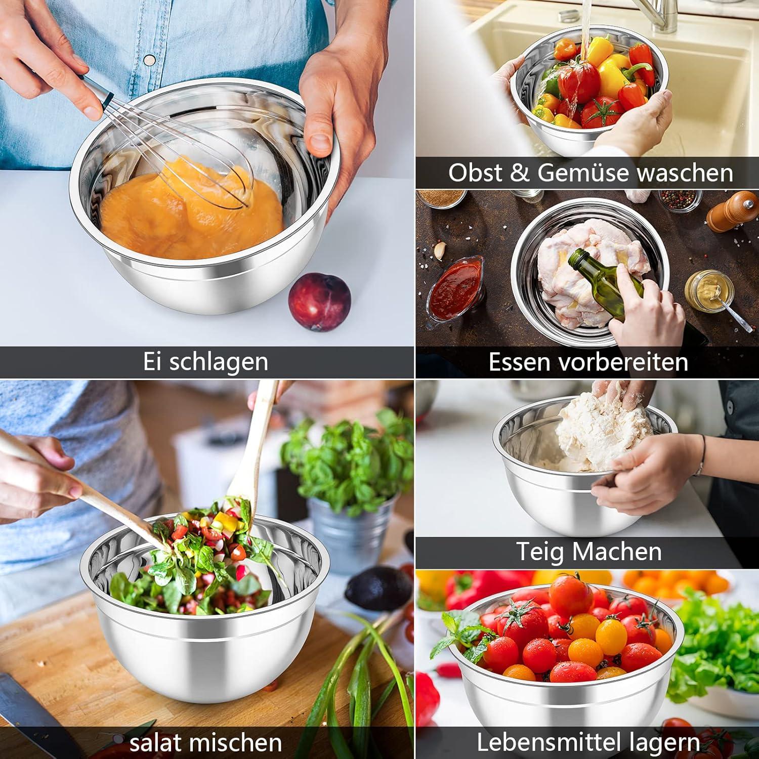 TEAMFAR Edelstahl Rührschüssel Set Schwarz Salatschüssel Luftdicht Deckel 4,5L