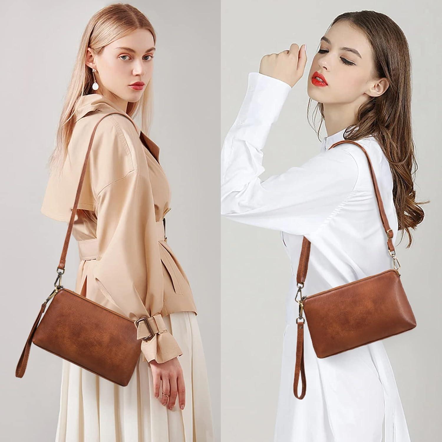 GAEKEAO Damen Umhängetasche Crossbody Bag mit Kartenfächer A04 Hellbraun