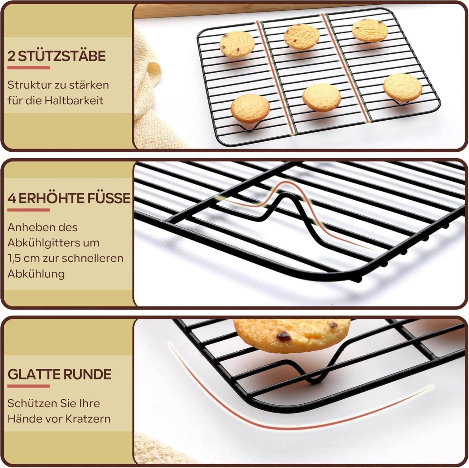 Homikit Edelstahl Abkühlgitter für Backen, Grillen & Kühlung 2er Set