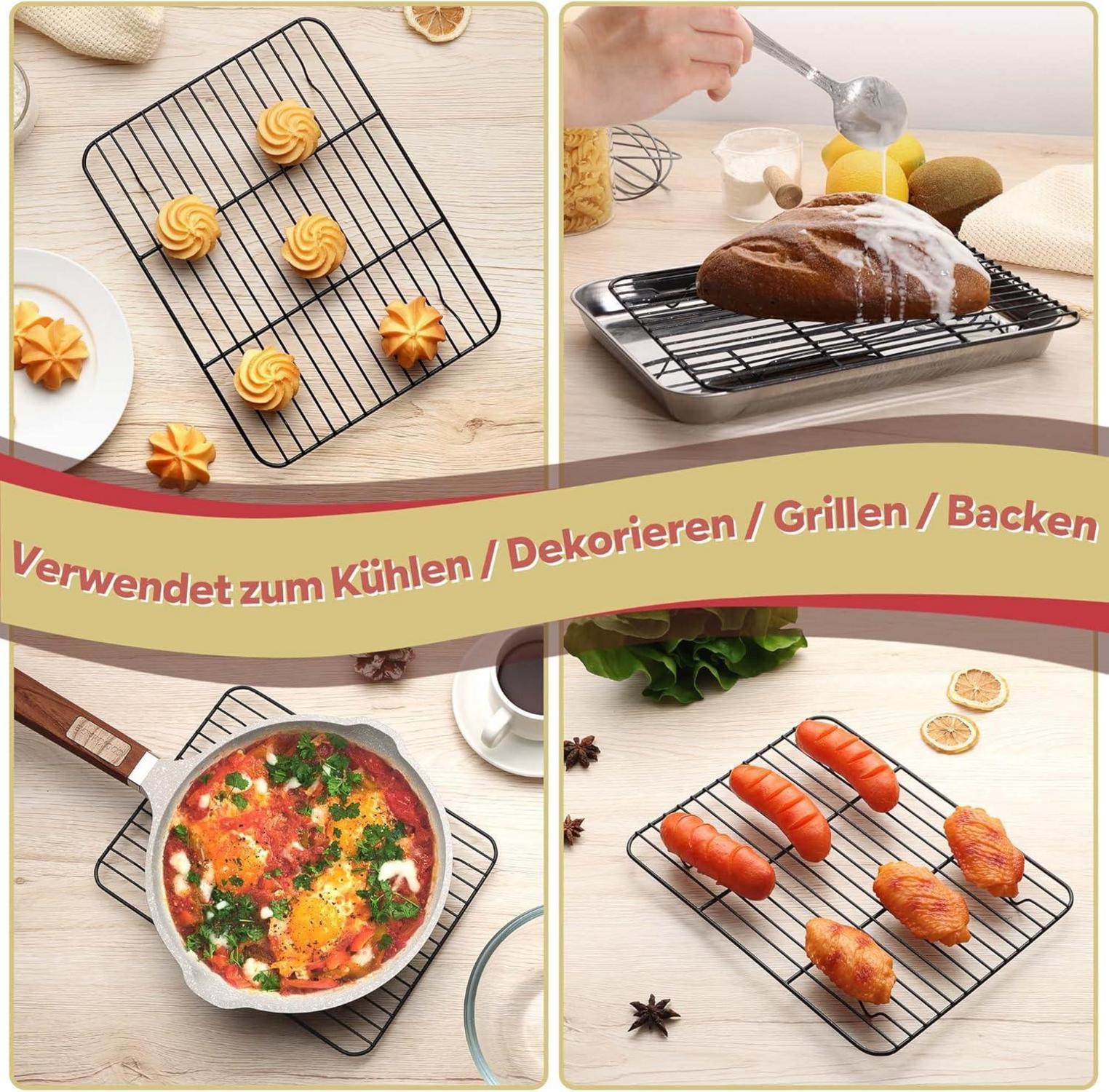 Homikit Edelstahl Kuchengitter Set 2er, 24,8x19x1,5 cm - Backofen Backgitter