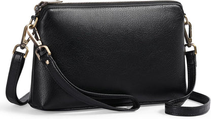 Kleine Umhängetasche Damen Crossbody Schwarz PU-Leder Magnetic Snap