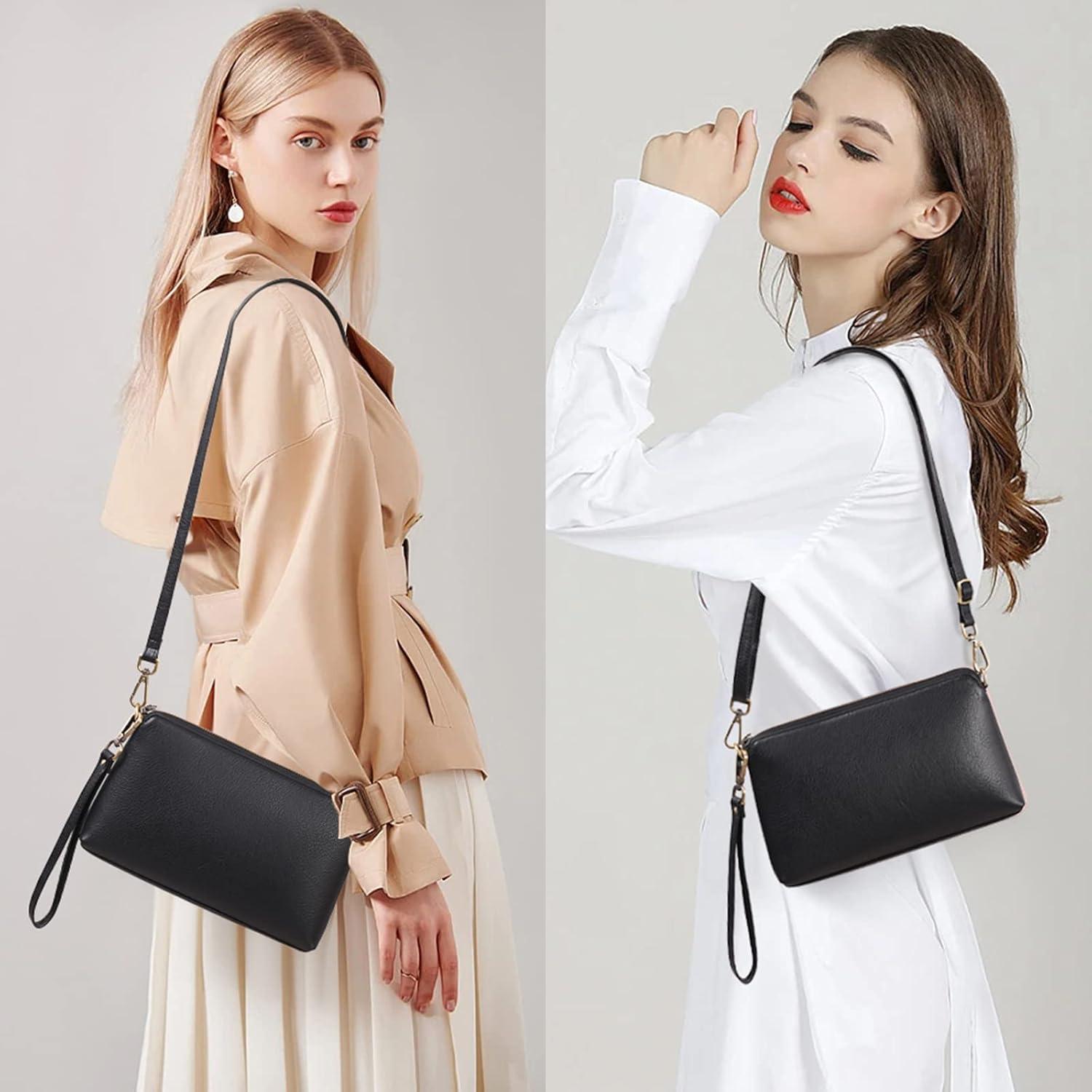 Umhängetasche Damen Crossbody Bag mit Kartenfächer Verstellbar Abnehmbar Schultergurt Schwarz