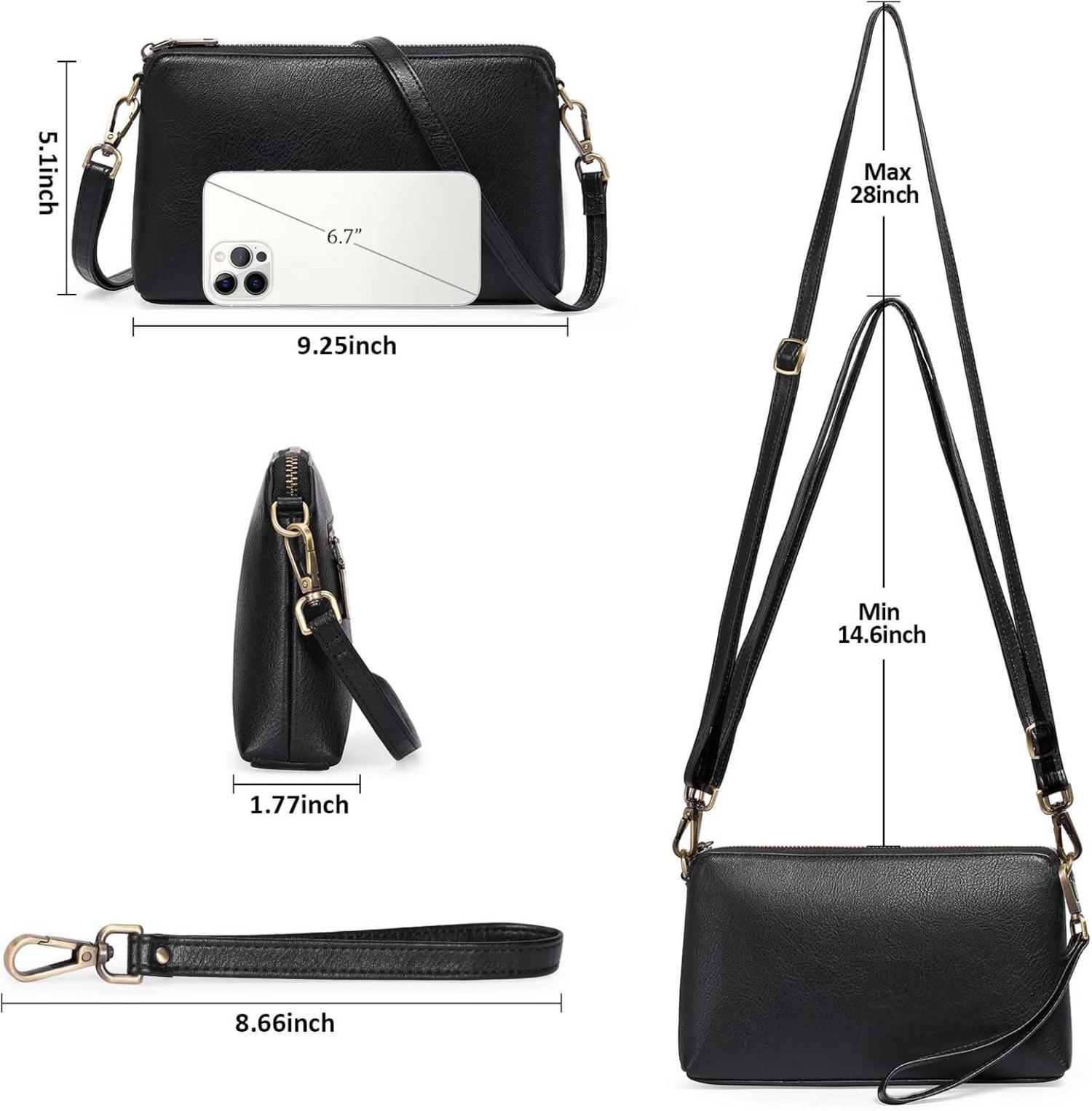 Damen Umhängetasche Crossbody Schwarz Verstellbar Schultergurt Magnetverschluss