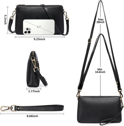 Damen Umhängetasche Crossbody Schwarz Verstellbar Schultergurt Magnetverschluss