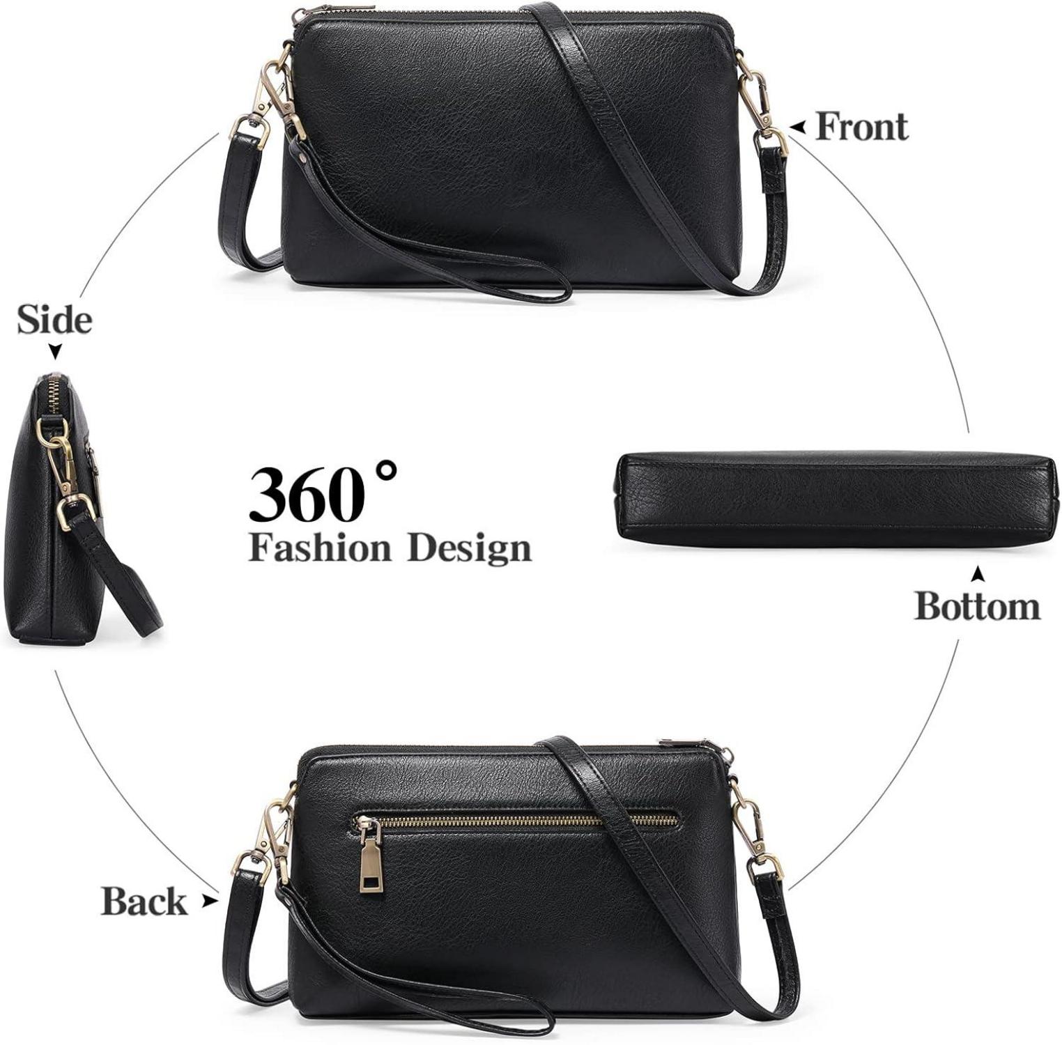 Damen Umhängetasche Crossbody Schwarz Verstellbar Schultergurt Magnetverschluss