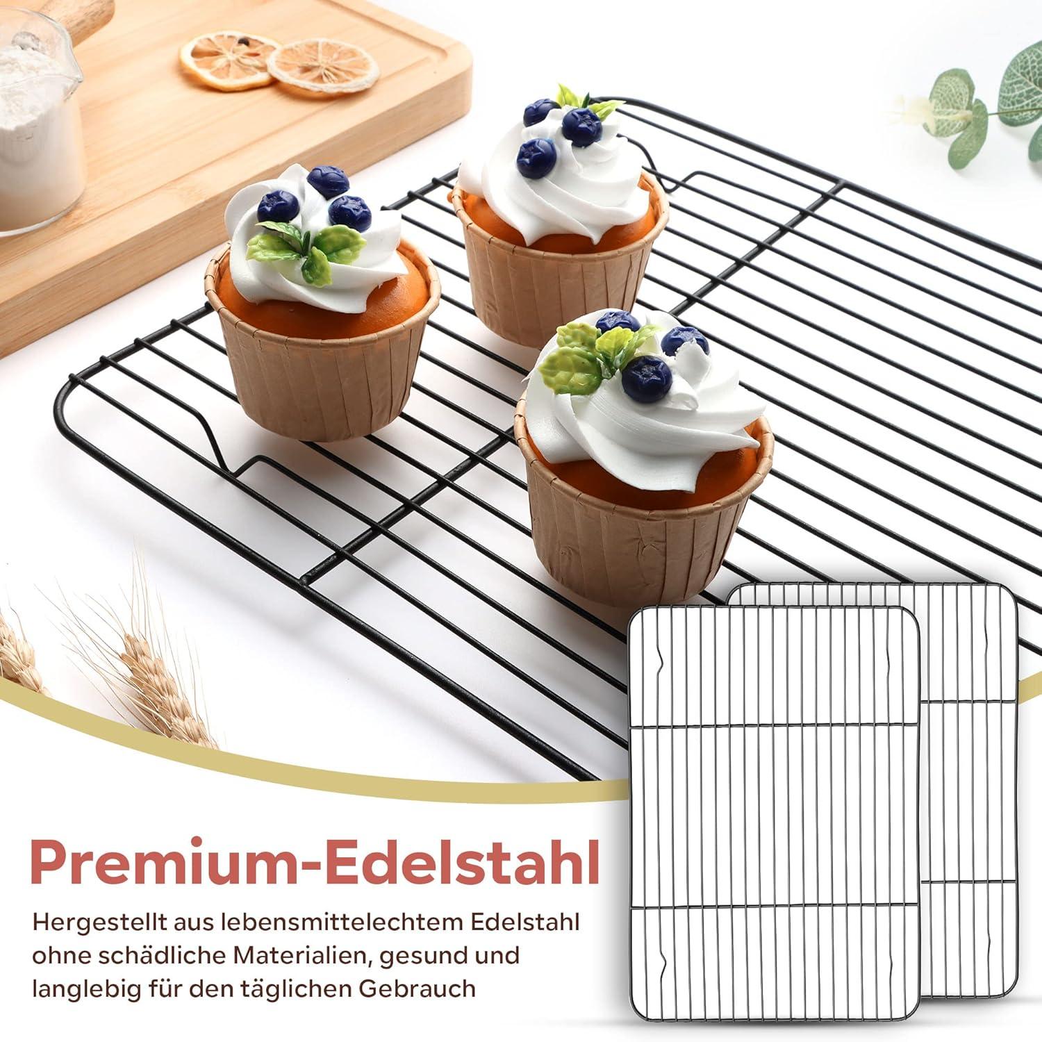Homikit Abkühlgitter Edelstahl 2er Set Antihaft Backgitter 38,9x28,2x1,5cm