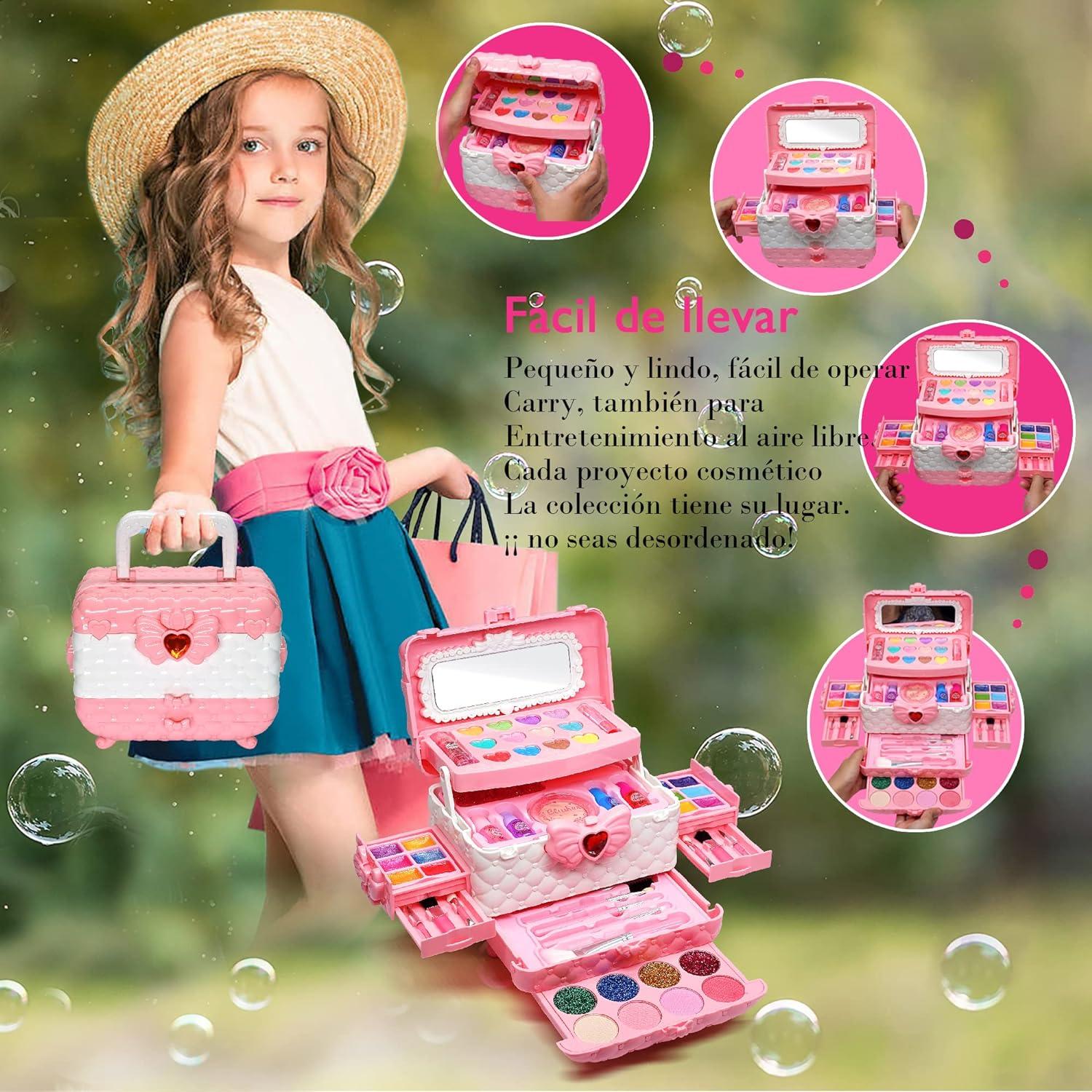 Kinderschminke Set Mädchen Schminkkoffer - Waschbar Kinder Make Up Spielzeug - Geschenk für Prinzessin ab 3 Jahre