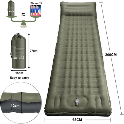 Selbstaufblasende Isomatte 12CM Camping Outdoor Luftmatratze mit Kissen