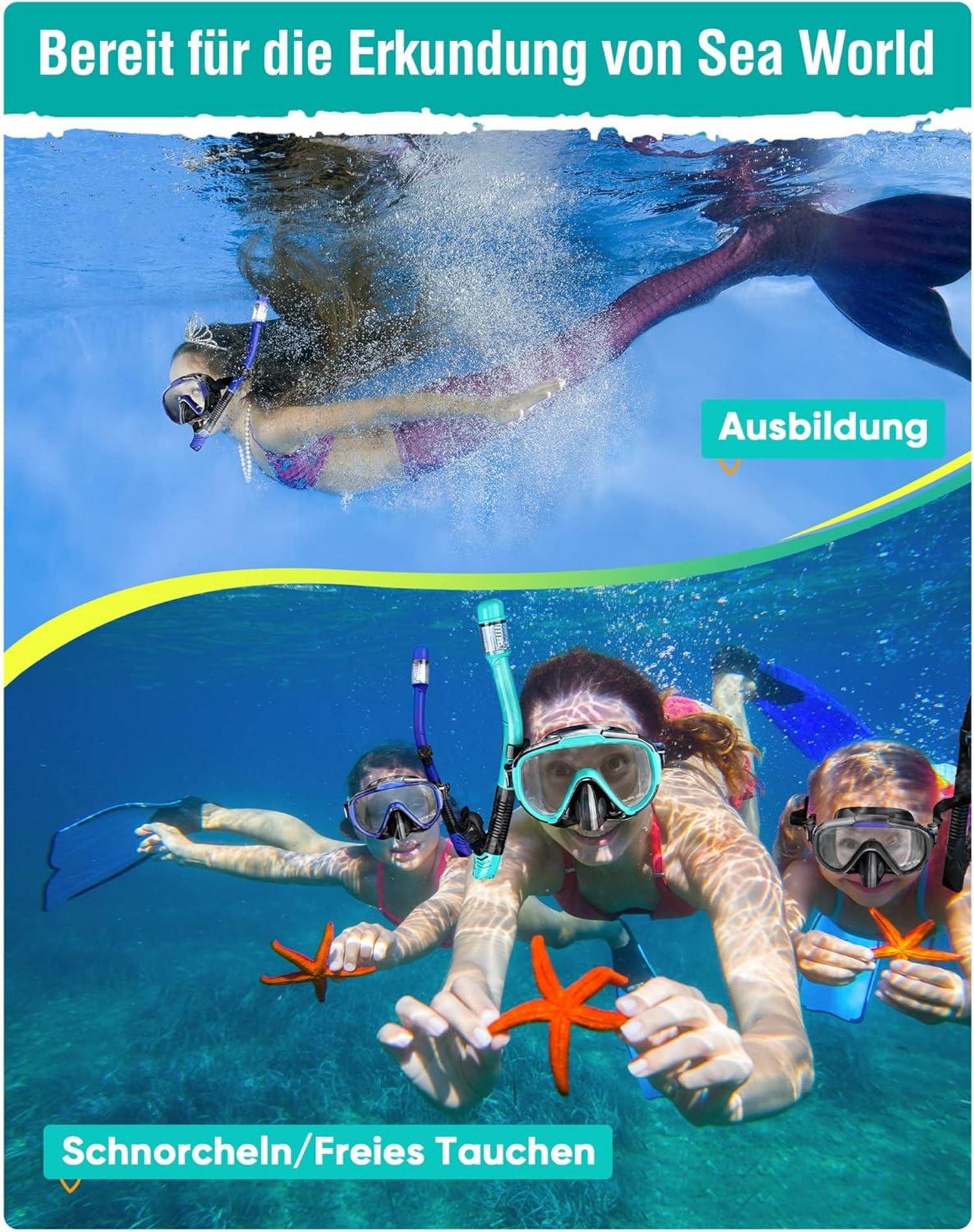 Lealinga Schnorchelset Erwachsene Premium Silikon Faltbar Trocken Blau
