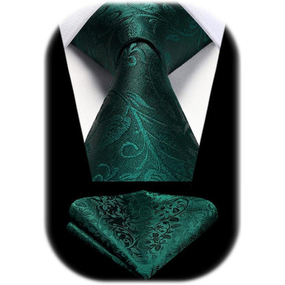 Krawatten-Set Paisley mit Einstecktuch für Herren, K-grün
