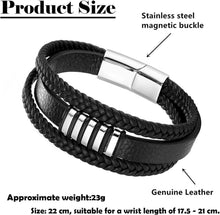 Herren Lederarmband Magnetverschluss Schwarz Premium