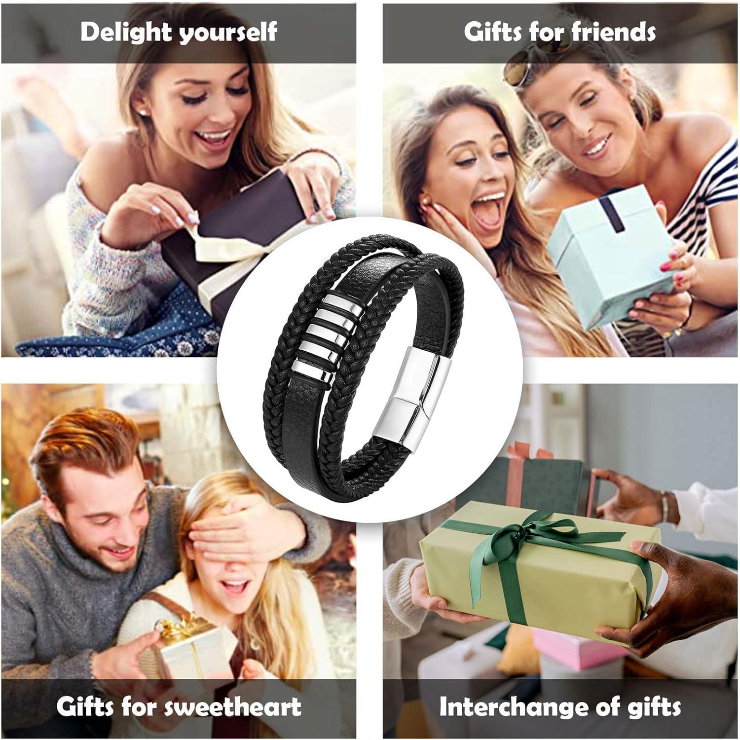 Klassisches Herren Lederarmband mit Magnetverschluss in Schwarz